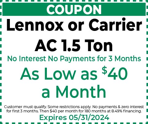 Only $40 per month Lennox or Carrier Furnace AC Coupon